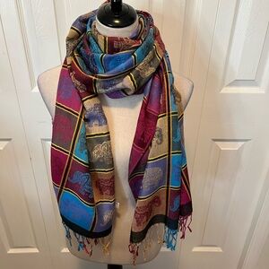 Pashmina Multicolor Floral Woven Scarf with Gold Threading